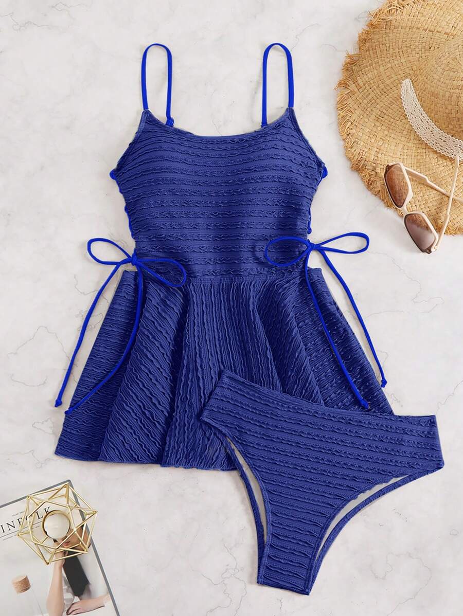 Swim Vcay Springbreak 提花面料女式两件套：侧系腰裙和上衣，度假装 - 寶藍色 - 查看 1