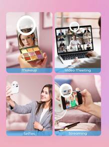 Teckwe Anneau lumineux pour selfie rechargeable, clip-on portable à 4 niveaux de réglage pour la photographie de smartphone, la vidéo, le maquillage des filles. Indispensable pour les vacances d'automne et d'hiver, le camping, les vacances. Accessoires de vacances, fournitures de camping.