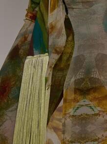 MUSERA 深V领宽松流苏印花长袖连衣裙，适合春夏度假、婚礼宾客、海滩度假、伊比沙岛之旅、秋季婚礼宾客、生日派对、教堂活动、晚宴等场合，适合春夏穿着。 - 綠色 - 查看 6