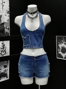 EgrlEra Women Sleeveless Solid Color Crop Tank Top, Fashion Tank For Summer - Blue - View 3