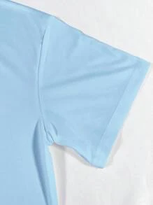 INAWLY Áo thun nữ mùa hè cỡ lớn có nơ trang trí - Màu xanh nhạt - Xem 6