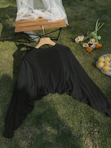 SHEIN Privé Plus Size Women Casual Solid Color Long Sleeve Black Cardigan Women Summer Y2k Summer Cardigan,Fall,Winter