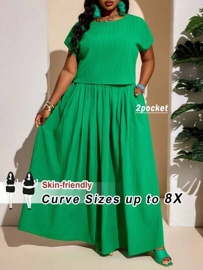 SHEIN CURVE+ 2pcs/Set 2025 New Versatile All-Match Casual Sleeveless Top & Skirt Suit For Spring/Summer, Elegant Romantic Daily Wear For Plus Size Womenbeach Outfits For Woman/Beach Dress/Beach Vacation Outfits/Beach Essentials / Graduation/Tea Party Dress,2 Pieces Summer Outfitsummer/Country/Beach Vacation Outfits/Beach Outfits/Beach Wear
