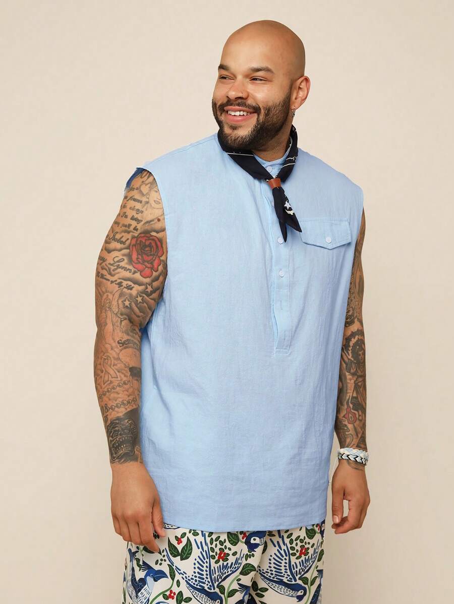 EASEVO Herren Große Größen lässiges ärmelloses halbes Knopf Webgewebe Tanktop, geeignet für Sommer, Schule