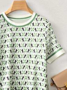 INAWLY Women Summer Casual All-Over Print Round Neck Short Sleeve T-Shirt - Multicolor - View 4