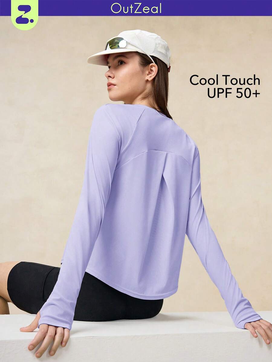 OutZeal Women Outdoor Pink Tee Gym Top Long Sleeve UV Protection Cool Touch Cross-Over Pleat With Thumbhole