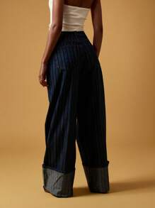 MISSGUIDED Wide Leg Jeans With Exaggerated Turn Up Cuff Detail Retro High Waist Denim Pant Modern 70s Style Fall Winter Fashion - Blue - View 2