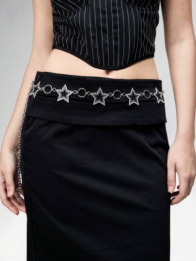 Grunge Punk Minimalist Five-Pointed Star Studded Women Waist Belt, Versatile & Practical