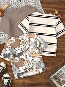 SHEIN 3pcs/Set Baby Boy Casual Graphic Crew Neck Short Sleeve T-Shirts, Suitable For Summer Cartoon - Multicolor - View 2