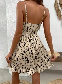 Breezaya Vestido informal de tirantes finos con estampado total para vacaciones - Caqui - Ver 2