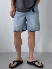 DAZY Men's Casual Distressed Washed Denim Shorts, Summer - Blue - View 5