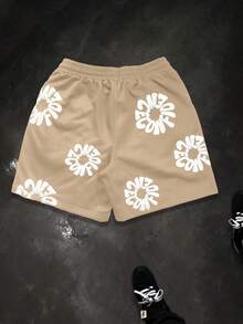 Manfinity EMRG Men's Summer Casual Street Style Letter Print Drawstring Waist Loose Shorts - Khaki - View 2