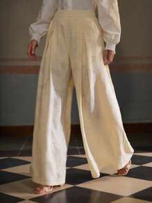 ZEYLAH Solid Color Press Crease Flared Elegant Pants - Apricot - View 6