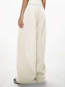 MISSGUIDED Quần dài thể thao ống rộng cạp cao có dây rút Quần chạy bộ oversize vừa vặn thường ngày thể thao mặc ở nhà Quần tập luyện thể dục - Kem - Xem 2