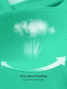 GLOWMODE 方領透氣運動胸罩，中等支撐度，適用於慢跑、健身、日常訓練 - 綠色 - 查看 3