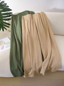 SHEIN Cosyjoi Quần ống đứng cơ bản vải nhăn họa tiết thường ngày cỡ lớn - Nhiều màu - Xem 3