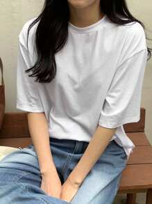 DAZY Basic Loose Casual Round Neck Women's T-Shirt, Spring/Summer - White - View 5