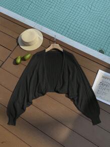 SHEIN Privé Plus Size Women Casual Solid Color Long Sleeve Black Cardigan Women Summer Y2k Summer Cardigan,Fall,Winter