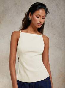 COSMINA Camisola sin respaldo con lazada para mujer, uso versátil para todos los días - Beis - Ver 3
