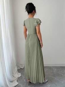 Modelyn Women Plus Size Ruffle Sleeve Pleated Dress - Green - View 2