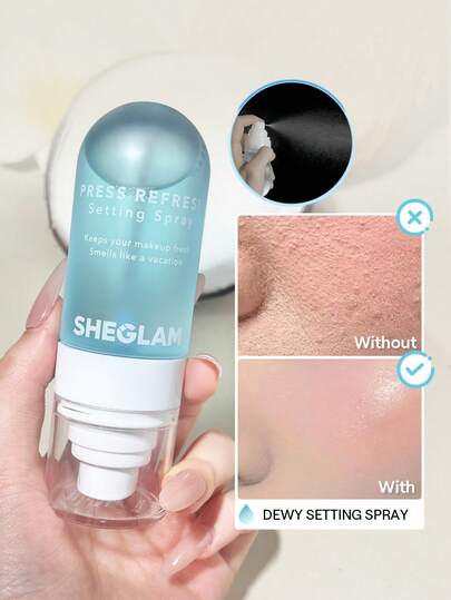 SHEGLAM Spray De FixaçãO Press Refresh Spray De FixaçãO Hidratante De Longa DuraçãO Para Maquiagem, Controle De Oleosidade, FixaçãO NãO Oleosa Para Maquiagem, , Natal, Inverno, Rosa, Marrom, Spray De FixaçãO