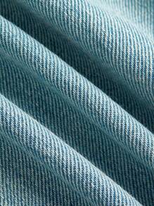 SHEIN MOD 女式浅蓝色铆钉休闲阔腿牛仔裤，夏季 - 藍色 - 查看 3