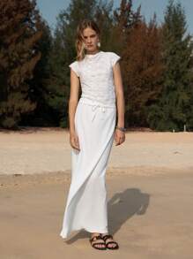 Lumivelle 女士休闲纹理针织修身立领T恤 - 白色 - 查看 4