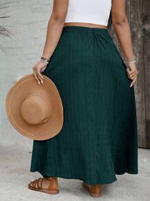 SHEIN VCAY Váy xanh lá cây thường ngày xẻ tà đơn giản cho nữ cỡ lớn - Màu xanh ngọc - Xem 2