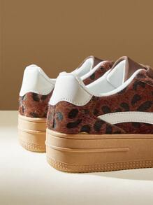 CUCCOO EASI 豹纹印花毛绒系带休闲/运动鞋，适合女士，春秋季节，圣诞节和新年假期氛围秋冬女鞋运动鞋 - 彩色 - 查看 3