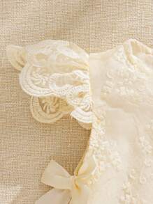 Souflis Souflis Baby Girl Apricot Embroidery Mesh Bow Party Dress, Princess Style Suitable For Birthday, Wedding Toddler Girl Clothes Elegant