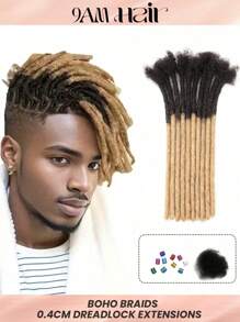 Boho Braids Extensiones de rastas de cabello humano de 4-12 pulgadas de opciones, con un grosor de 0.4 cm, 10 hebras, 100% cabello humano para hombres/mujeres, extensiones de cabello a ganchillo sin nudos - S1/27 - Ver 1