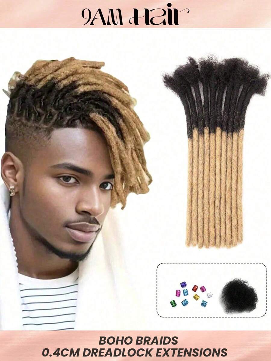 Boho Braids Extensiones de rastas de cabello humano de 4-12 pulgadas de opciones, con un grosor de 0.4 cm, 10 hebras, 100% cabello humano para hombres/mujeres, extensiones de cabello a ganchillo sin nudos - S1/27 - Ver 1