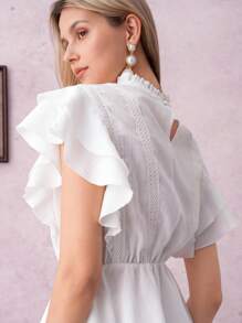 SHEIN Clasi 女士优雅蕾丝荷叶边领衬衫，适合日常穿着、约会、下午茶、度假、返校、感恩节、万圣节