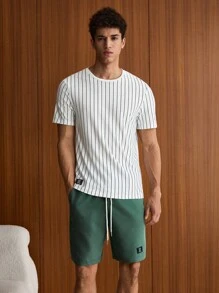 SWAVVY Männer T-Shirt mit Streifen Muster & Tunnelzug Shorts - Verschiedenfarbig - Übersicht 3