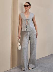 CLARA VERO 灰色针织套装（无袖上衣和阔腿裤） - 灰色 - 查看 1