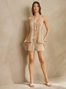 L'Amorae Pantaloni scurți mini croșetați cu model multicolor pentru femei, de vară, pentru vacanță, ținute de vară pentru femei, ținute de vacanță, ținute de 4 iulie, ținute de plajă pentru femei - Multicolor - Vizualizare 3