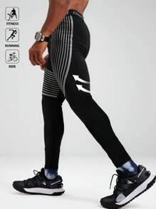 Manfinity Sport Polished Men's Contrast Stripe Letter Knitted Tape Casual Sports Leggings