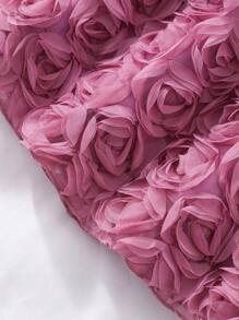 Glamorique Kids 年轻女孩纯色圆领珍珠泡泡袖3D花朵优雅连衣裙配腰带，夏季 - 紫色 - 查看 5