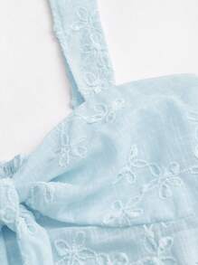 Sweetra 轻盈欧美风格性感俏皮粉色提花蝴蝶结点缀修身甜美俏皮设计女式背心 - 藍色 - 查看 4