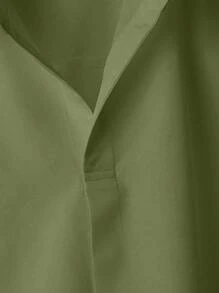 Franclia 女式简约设计宽松翻领纯色绿色短袖衬衫 - 軍綠色 - 查看 7