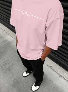 Manfinity Homme Plus Size Men's Summer Casual Letter Printed T-Shirt