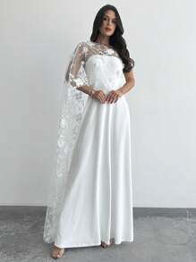 Firerie Váy lưới ren thanh lịch dành cho nữ có ống và thiết kế chữ A cạp cao, phù hợp cho đám cưới, dạ hội, tiệc tùng, mùa hè - trắng - Xem 8