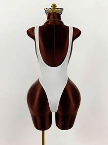 Amplova 女式字母印花露背紧身性感连体衣 - 白色 - 查看 8