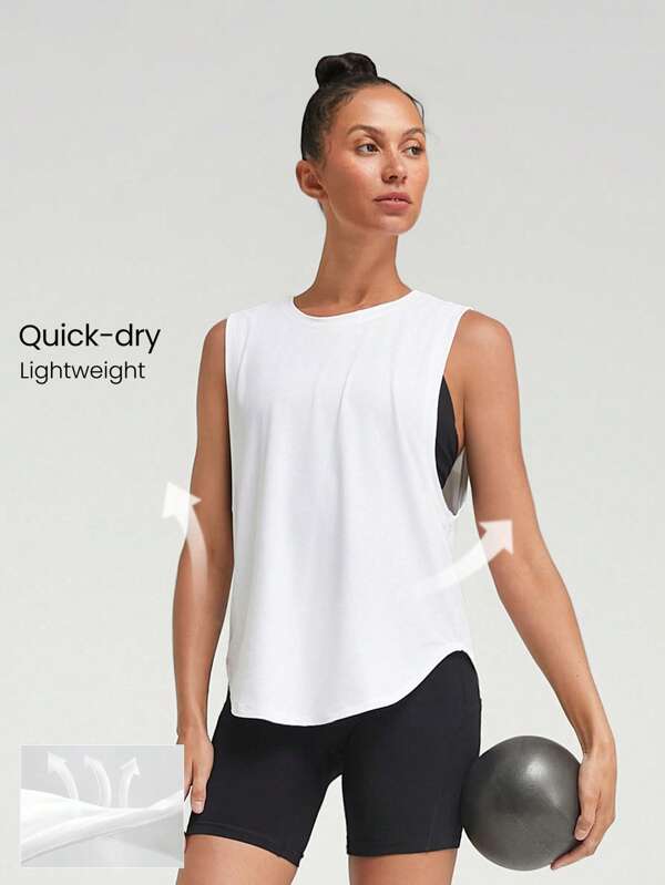GLOWMODE Quick-Drying Cutout Back Round Neck Side Silts Sports Tank Gym Workout Daily