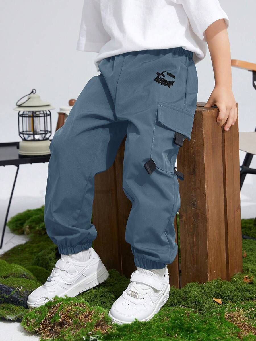 SHEIN Tween 男童休闲图案印花贴袋宽松慢跑裤，适合通勤、上学、日常休闲、旅行、运动、春季、夏季、秋季、冬季