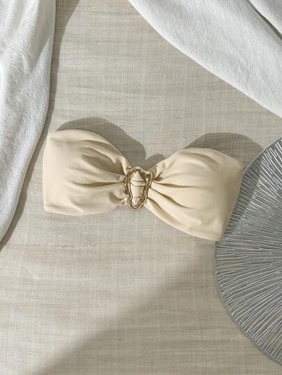 Swim Chiccia Áo bikini bandeau họa tiết kim loại màu trơn thời trang mùa xuân cho nữ