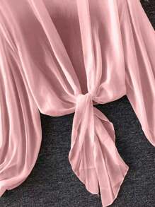 Women's Plus Size Lightweight Lantern Sleeve Tie Waist Open Front Kimono, Summer Winter Fall Autumn - Pink - View 6