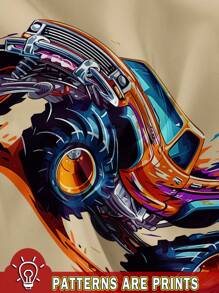 SHEIN 年轻男孩 3 件套卡通车辆、怪物卡车、滑板车图案印花圆领短袖 T 恤套装，夏季 - 彩色 - 查看 8