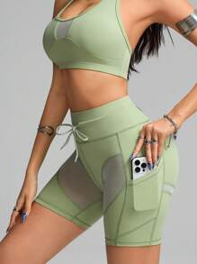 Innovista Sculpt & Athletic Essential Sports Set, Gym Active 2packs / 2pieces Training Sets, Matching Workout Outfits, Top & Legging Shorts, Squat Free, High Stretch & Sweat Wicking, Buttery Soft Top & High Rise Active Pants, Elevated Exercise, Glow-Feel For Party & Music Festival, Street Sexy Fit, Everyday Essential Easy Wear, Modern Movement, Fall Motivation Utilitarian Chic, Fall Winter Athletic Wear - Green - View 3