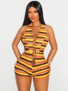 Sirith Women's Tight-Fitting Romper, Fashionable Halter Neck Style Suitable For Summer - Multicolor - View 1